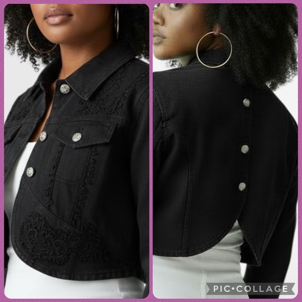 Vintage Black Cropped Jacket with Embroidered Details